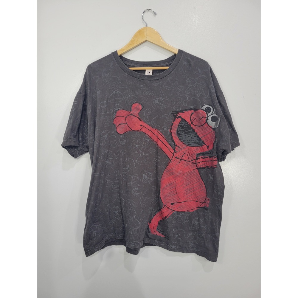 Cygnus Sesame Street Elmo Graphic T-Shirt Mens XXL Charcoal Grey All Over Print